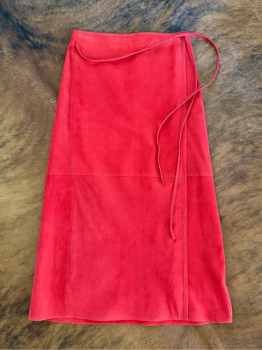 Massimo Dutti Red Satin and Suede Trim Skirt